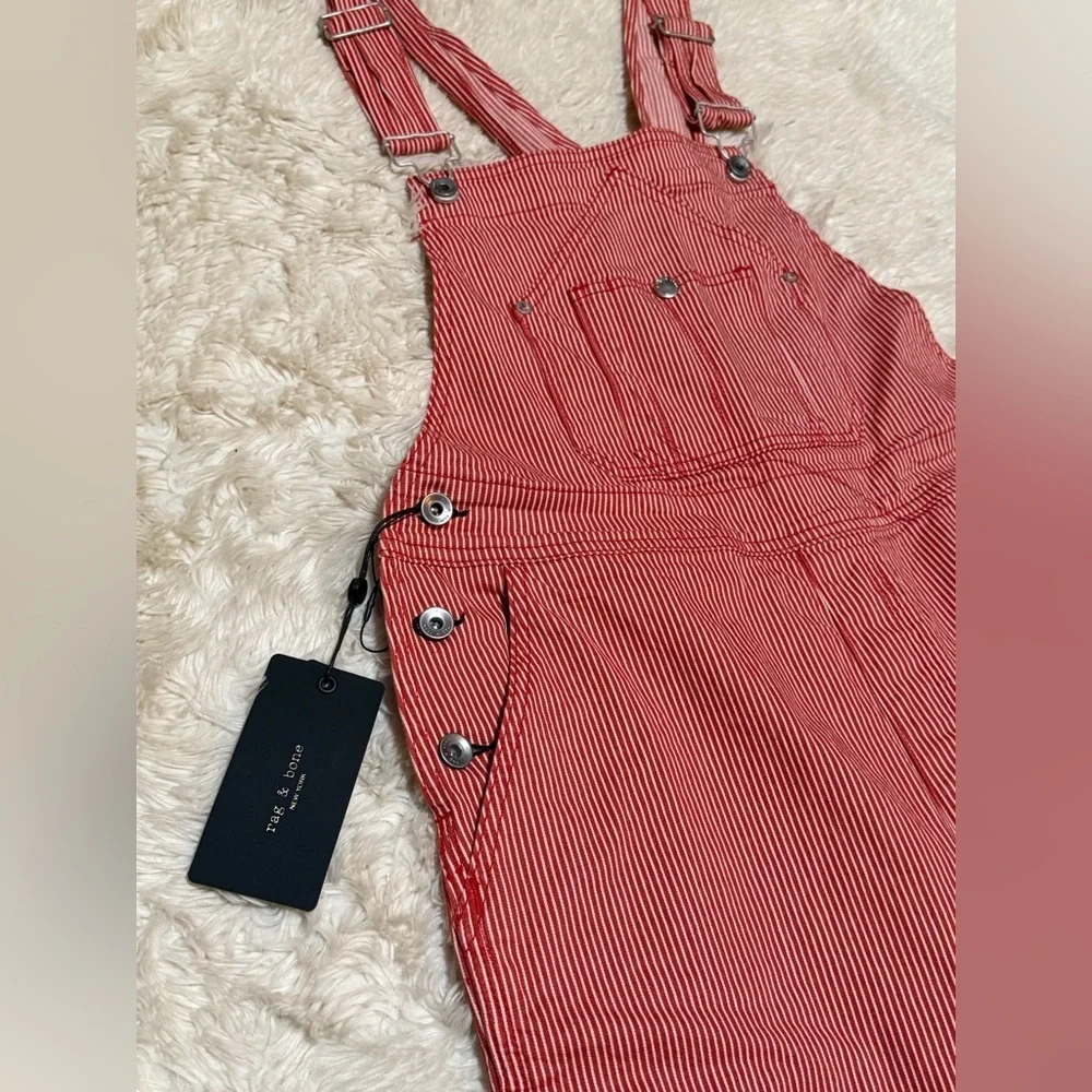 NWT Rag & Bone Red & White Striped Workwear Overalls - Size Small - Picture 3 of 6